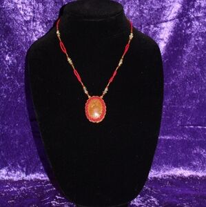 17" Red Beaded Worry Stone Necklace